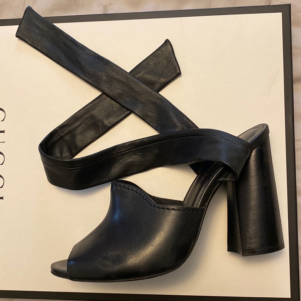 3.1 Phillip lim- black leather sandals. Soft leather ankle ties